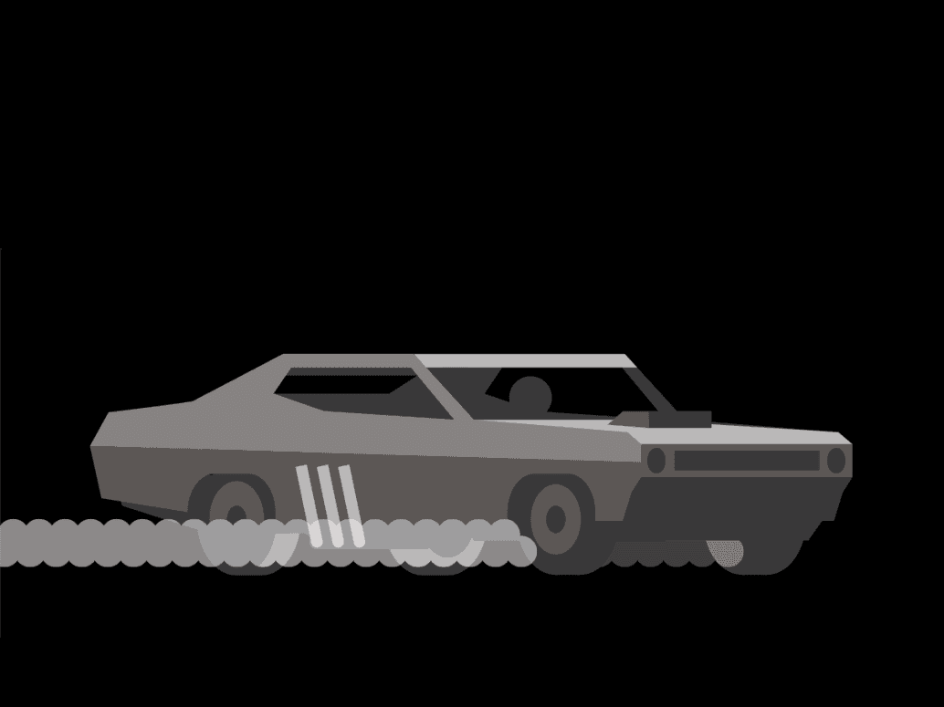 Publisher diagram showing the first phase of the Mad Max: Fury Road Flipper vehicle rig approaching a stunt car.