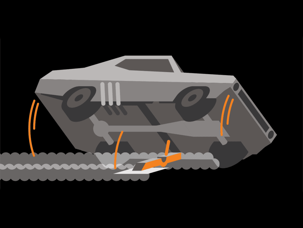 Publisher diagram showing the Mad Max: Fury Road Flipper vehicle rig lifting a picture car into rotation.